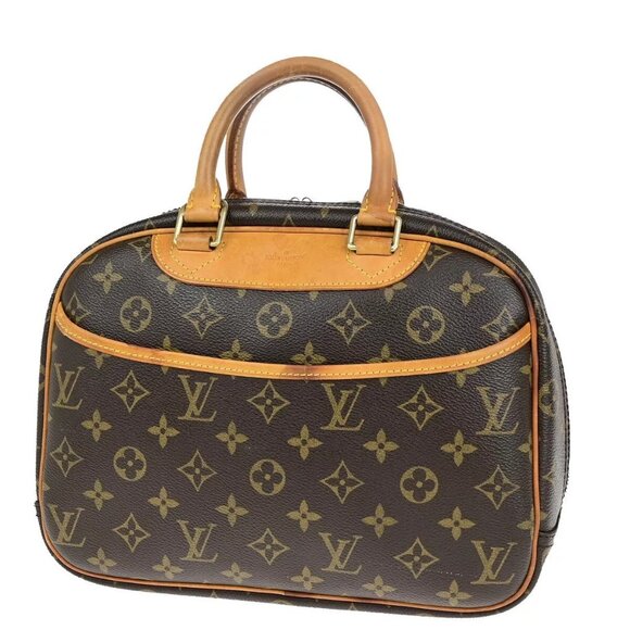 Auth LOUIS VUITTON LV Logo Trouville Hand Bag Monogram Leather Brown - Picture 1 of 16